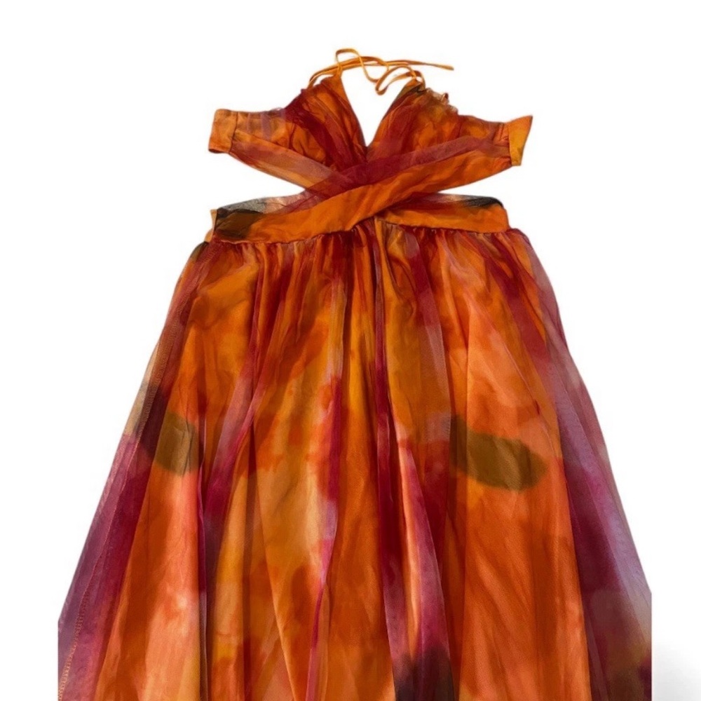 Vibrant Orange and Purple Halter Dress